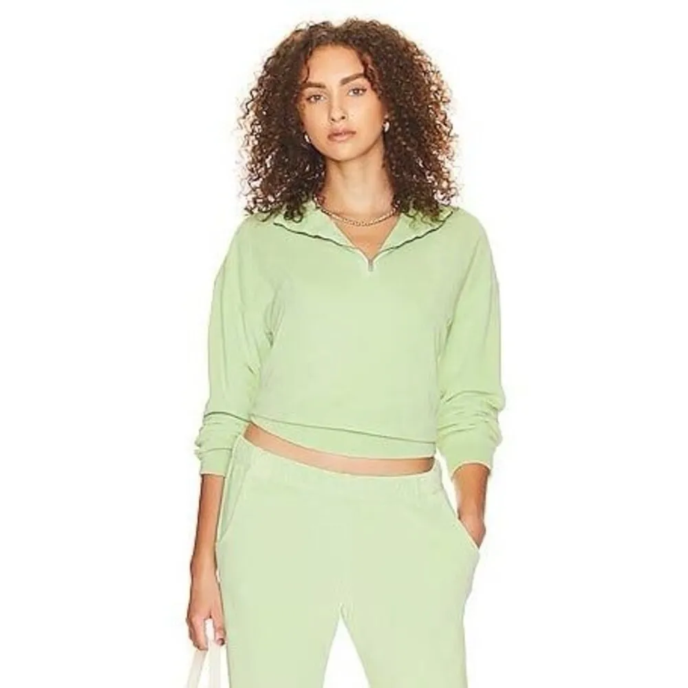 MONROW Terry Cloth Half Zip in Lettuce Size XS Green - Image 6