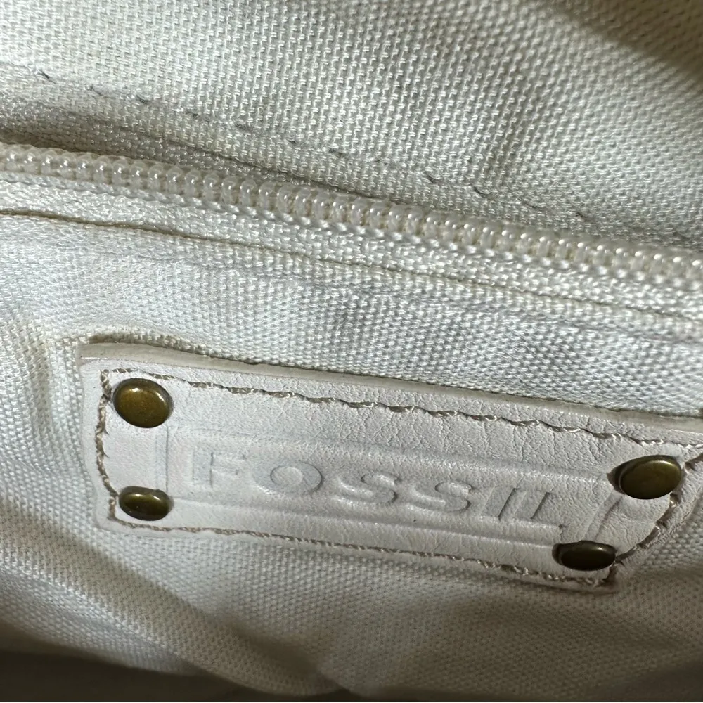 Fossil Purse Ivory Cream Leather Y2K Shoulder Hand Bag YKK 90s Baguette - Image 11