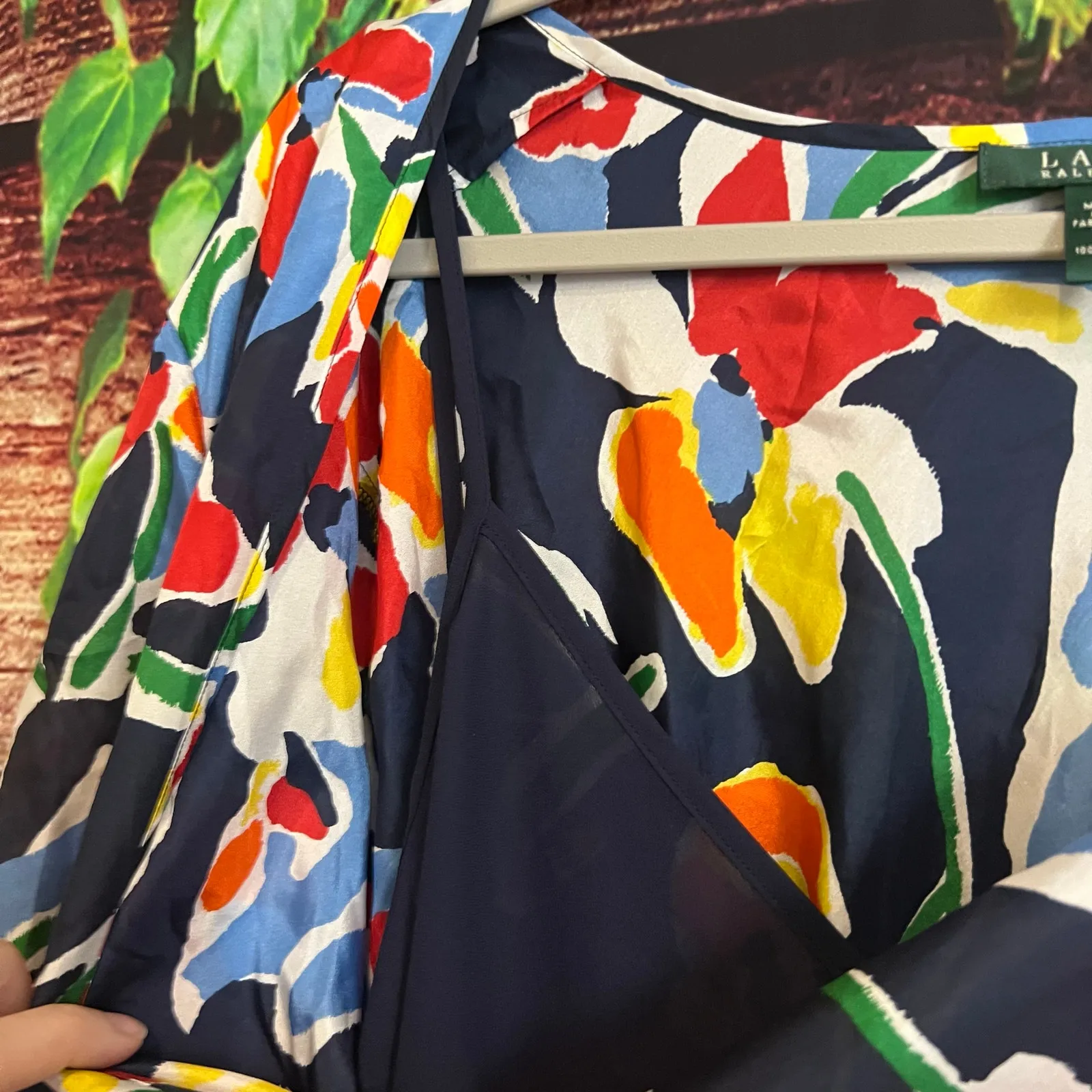 Ralph Lauren Multicolor Floral 100% Silk Wrap Front Blouse 2X Puff Sleeve Shirt - Image 5