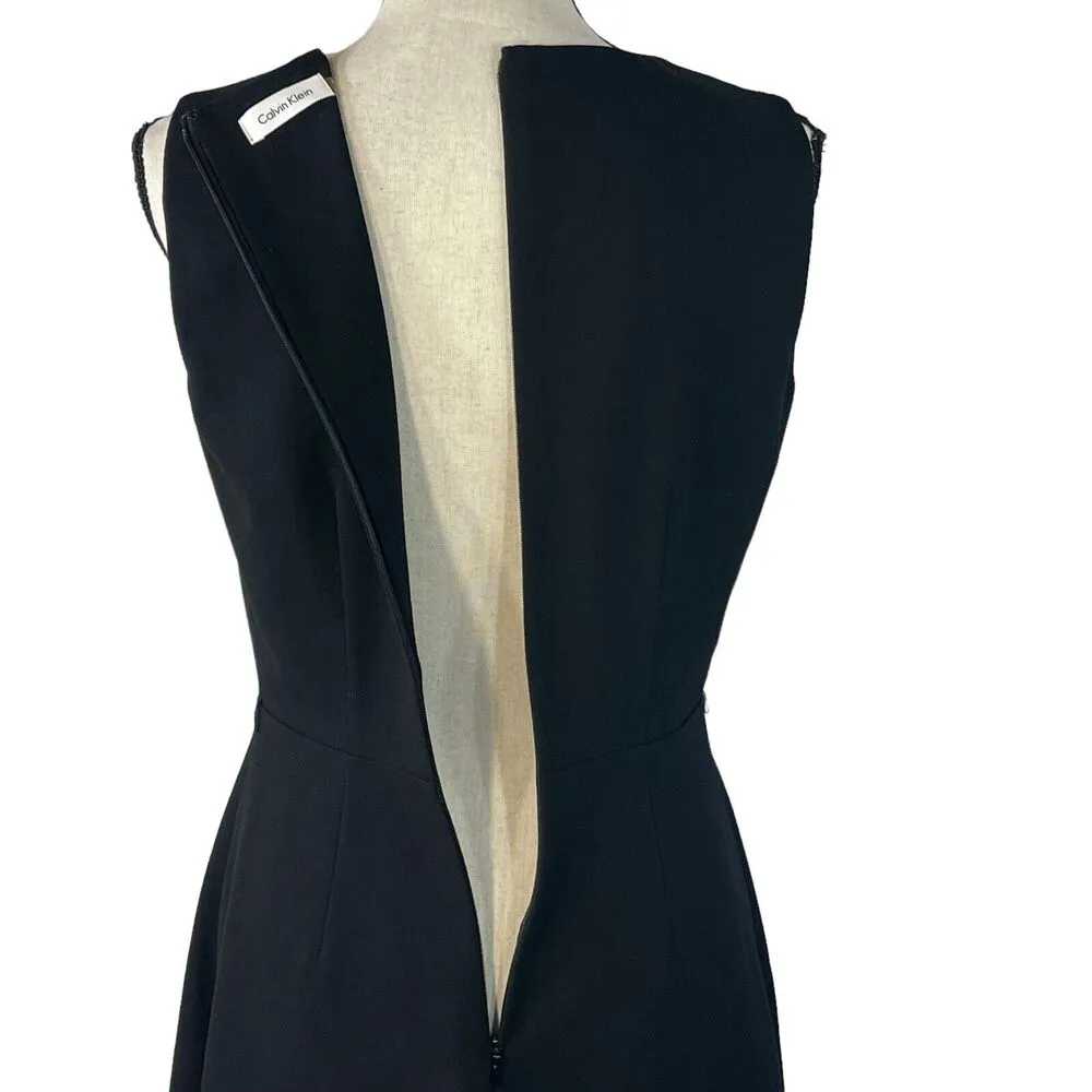 Calvin Klein SZ 6 A-Line Midi Dress Sleeveless Keyhole Scoop Neck Lined Black - Image 6