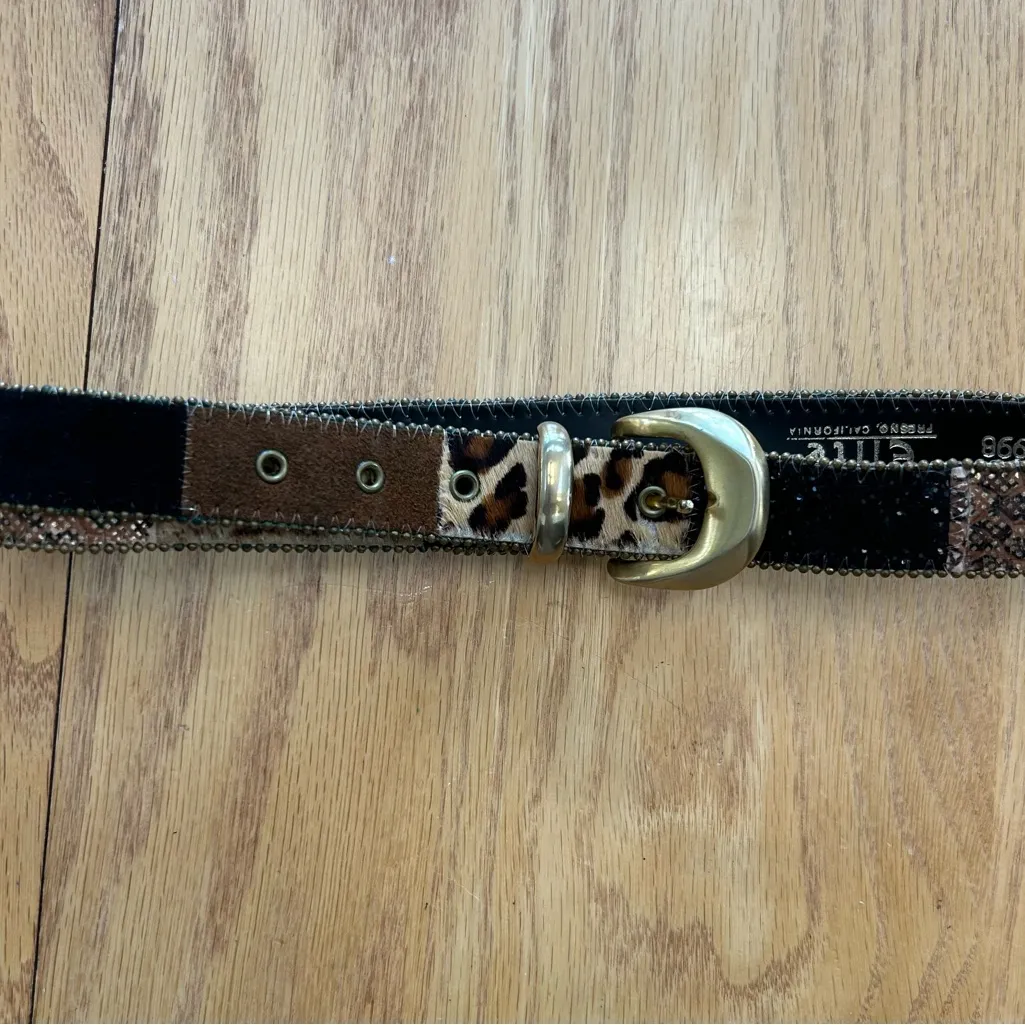 Elite Belt Women's Size Small Animal Print Patchwork Leopard Vintage Black - Image 3