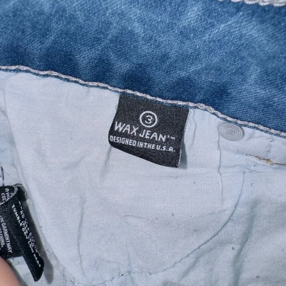 Wax Jean Medium Wash Denim Mid Rise Distressed Skinny Jean size 3 - Image 5