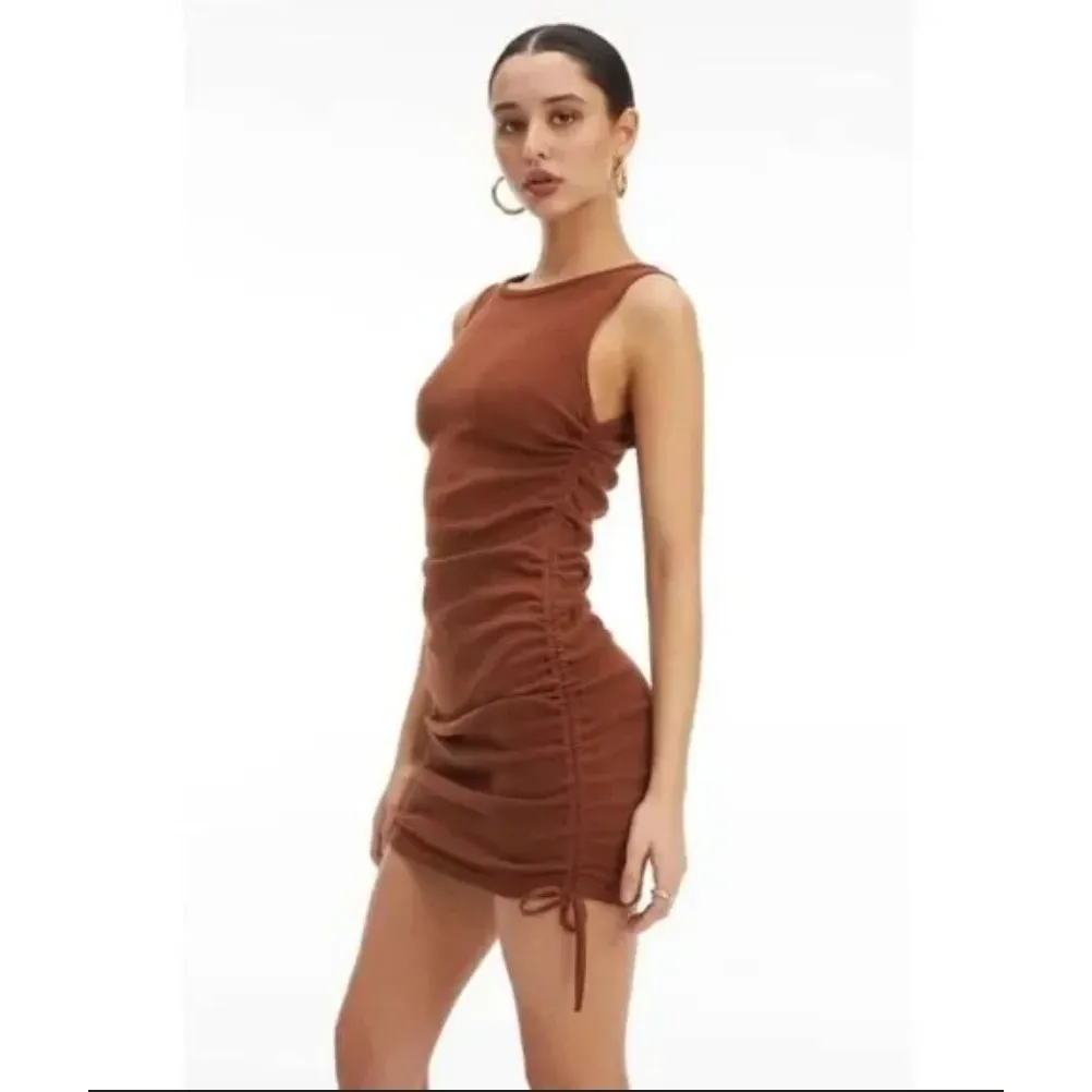 Good American Ruched Tank Dress in Tortoise Shell Brown Size 3 Large - Image 4