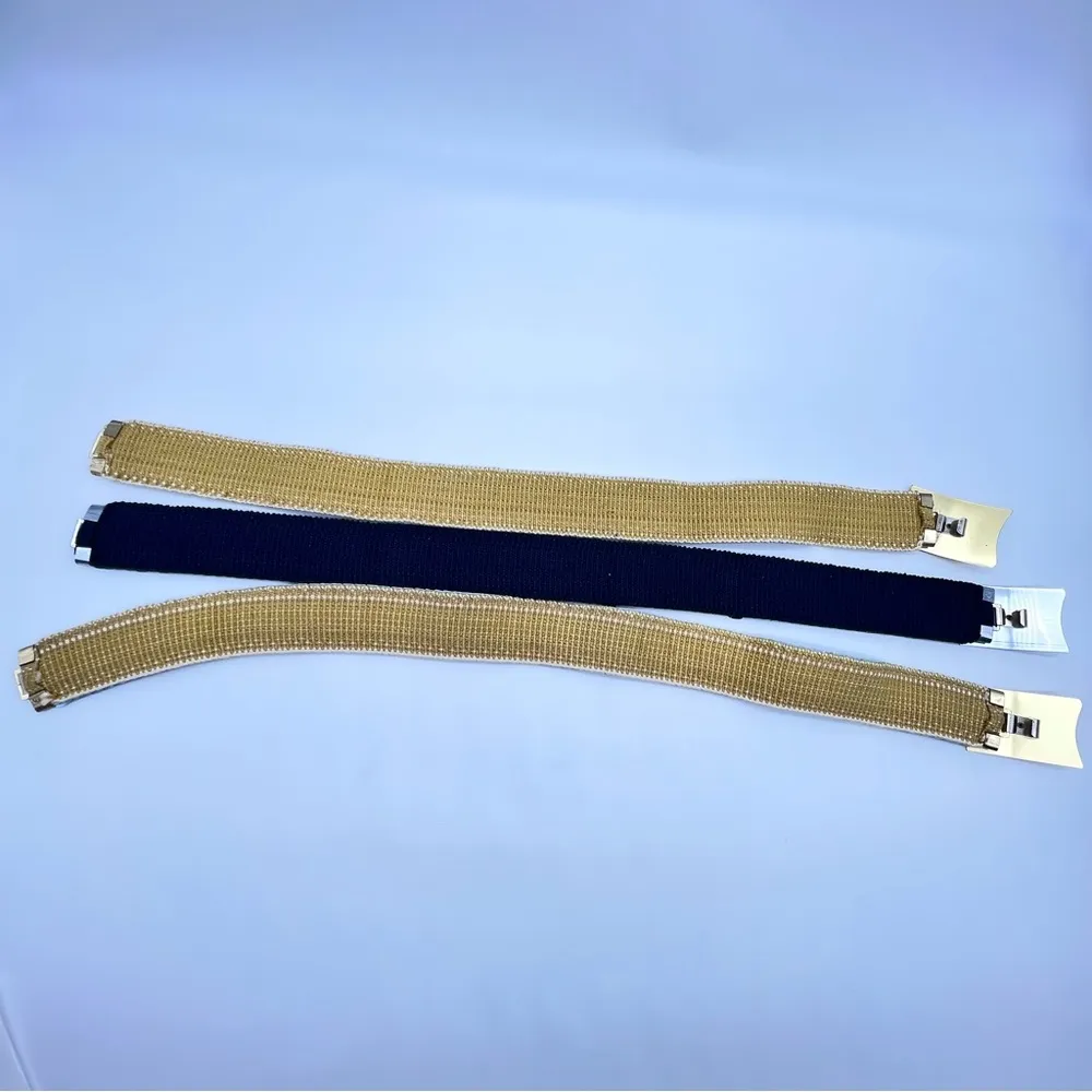 Vintage Set of 3 1970s Fish Scales/Metallic Buckle Belts in White, Black & Blue White - Image 7