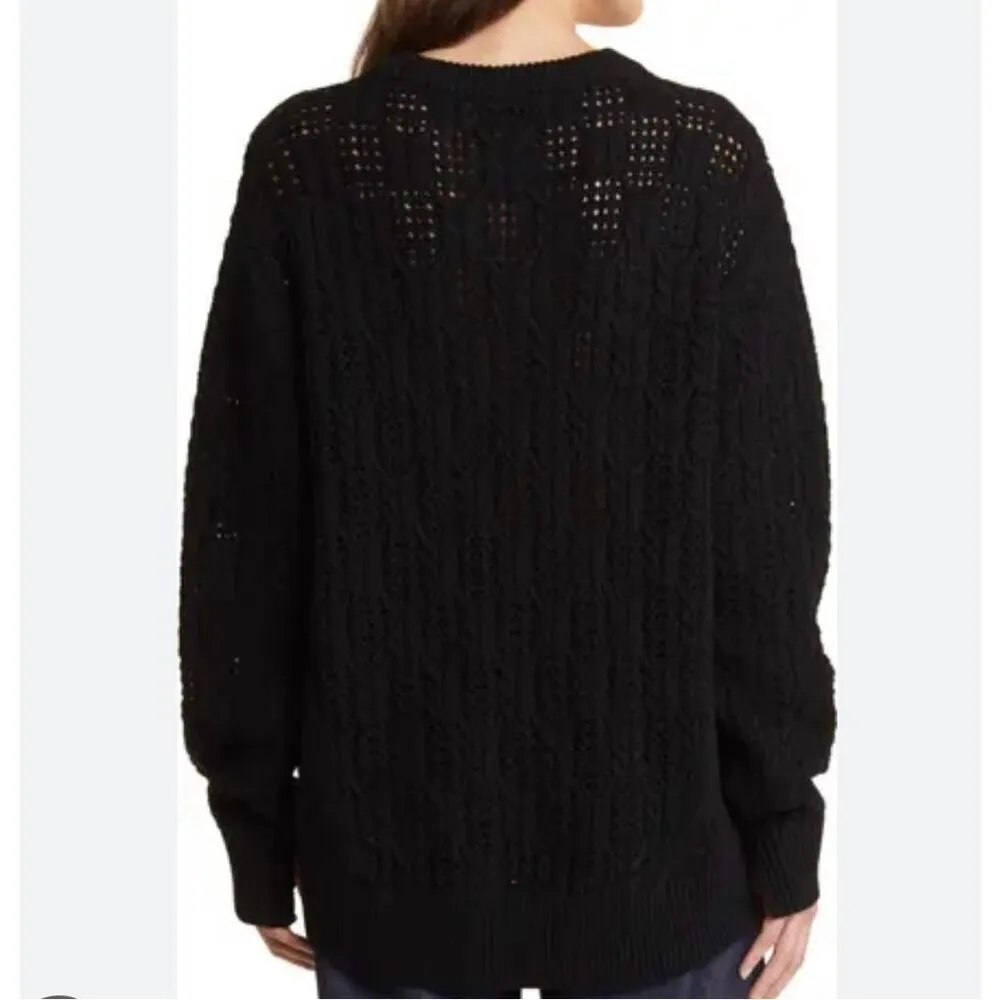 Rag & Bone 100% wool Divya cable crochet knit sweater large - Image 2