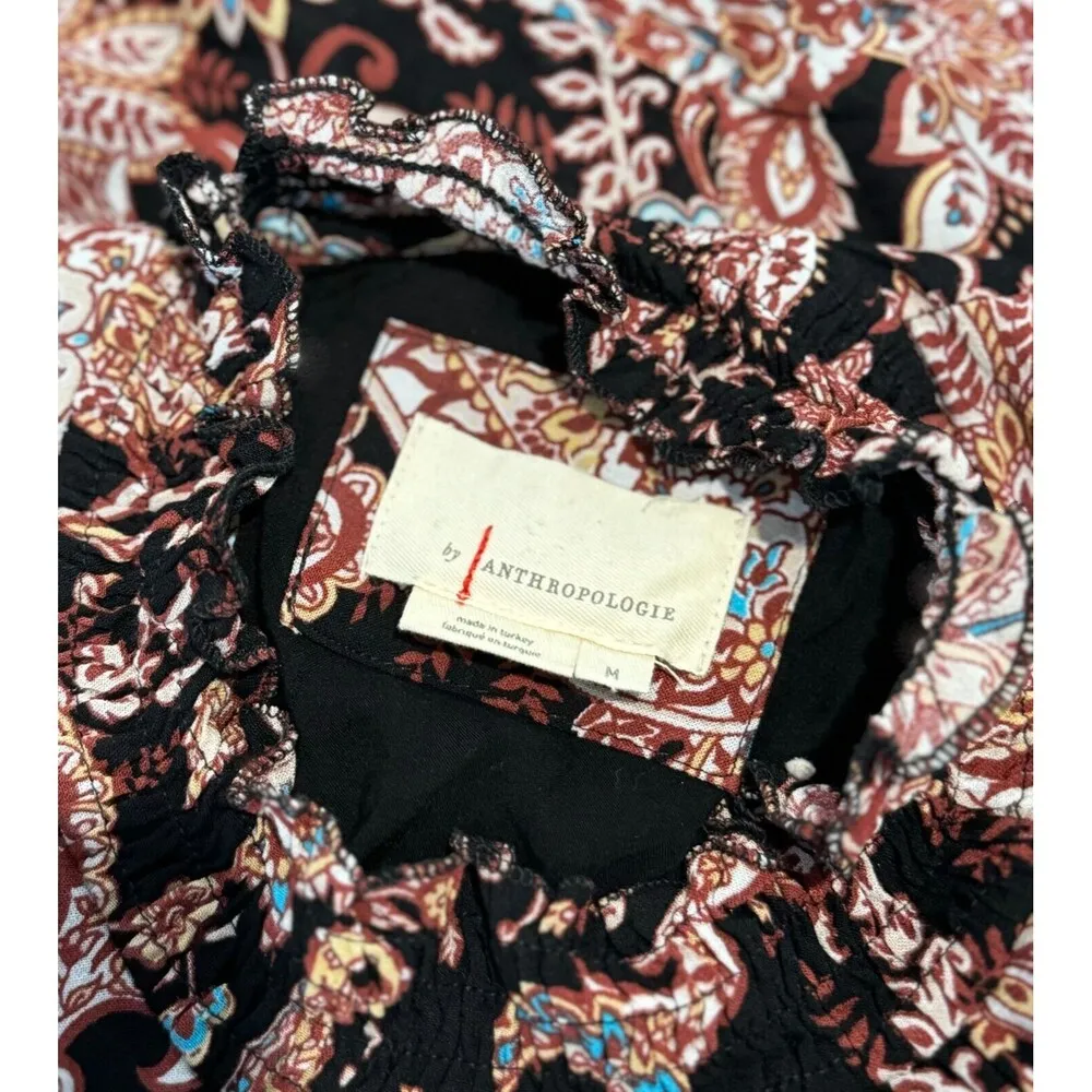 Anthropologie Womens Dress Brown Cady Tiered Tunic Paisley Puffed Boho Medium - Image 4