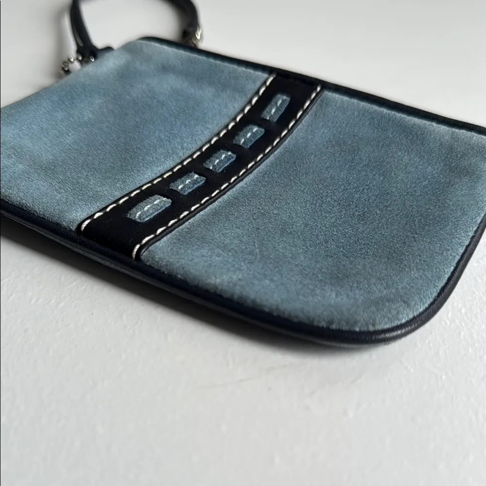 Coach Hampton Suede Wristlet Wallet Blue/Black - Silver Hardware - Image 6