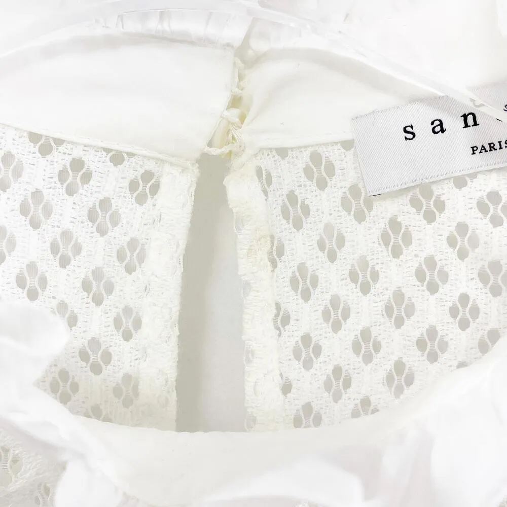 SANDRO White Mock Turtle Neck Long Sleeve Lace Blouse - Image 12