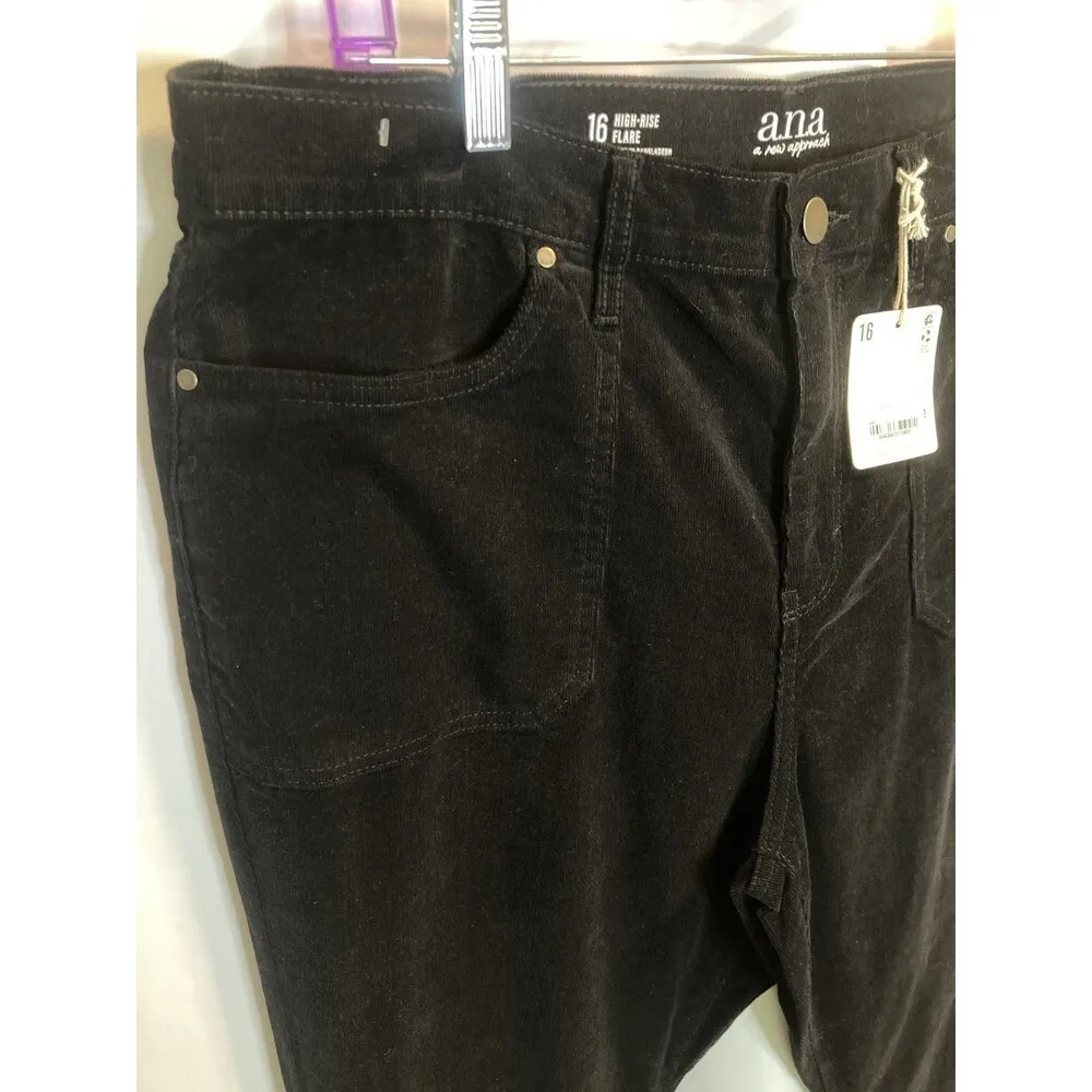 a.n.a Womens High Rise Flare Corduroy Pant Black Size 16 Flat Front NEW - Image 2