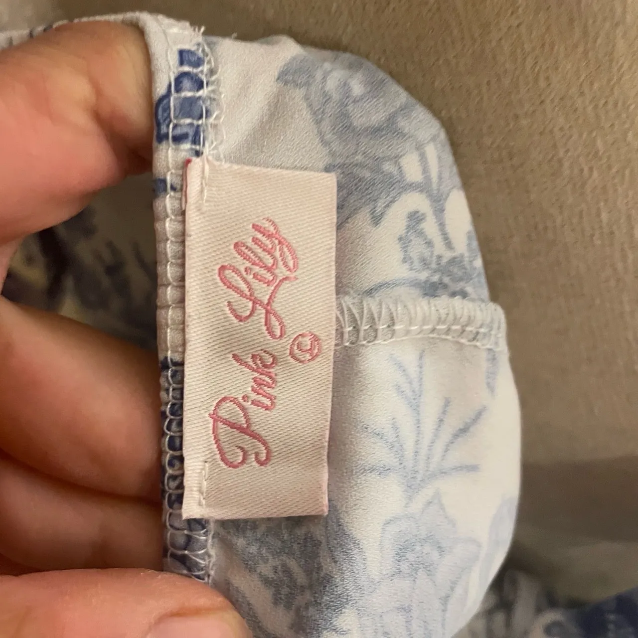 Pink Lily Blue White Floral Tie‎ Strap Tiered Flounce Tank Size Large - Image 5