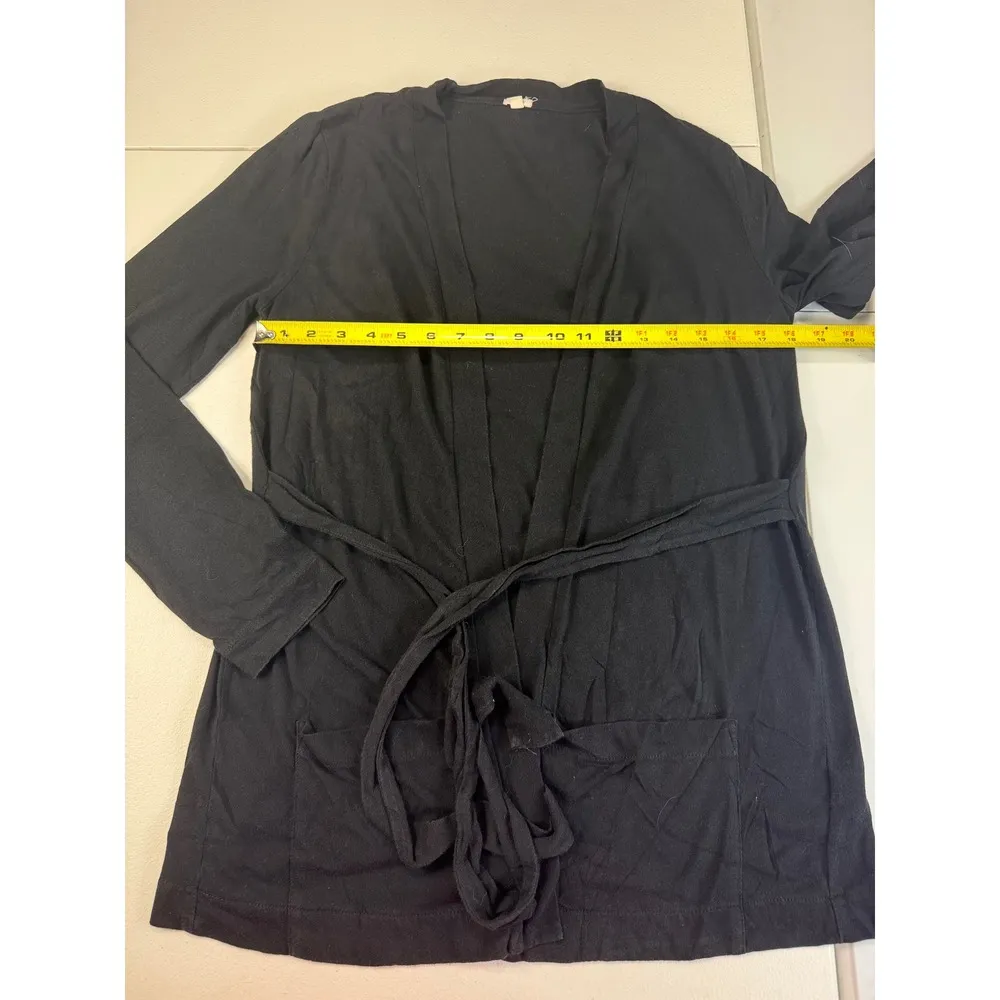 J. Crew Black Tie-Waist Cardigan Sweater Open Front Pockets Minimalist - Image 4