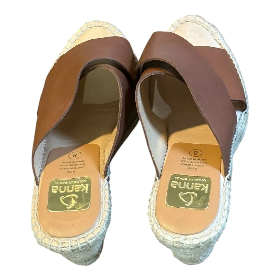 Kanna Leather Espadrille Wedge Sandals Brown Criss Cross Slides‎ Women Size 8 - Image 5