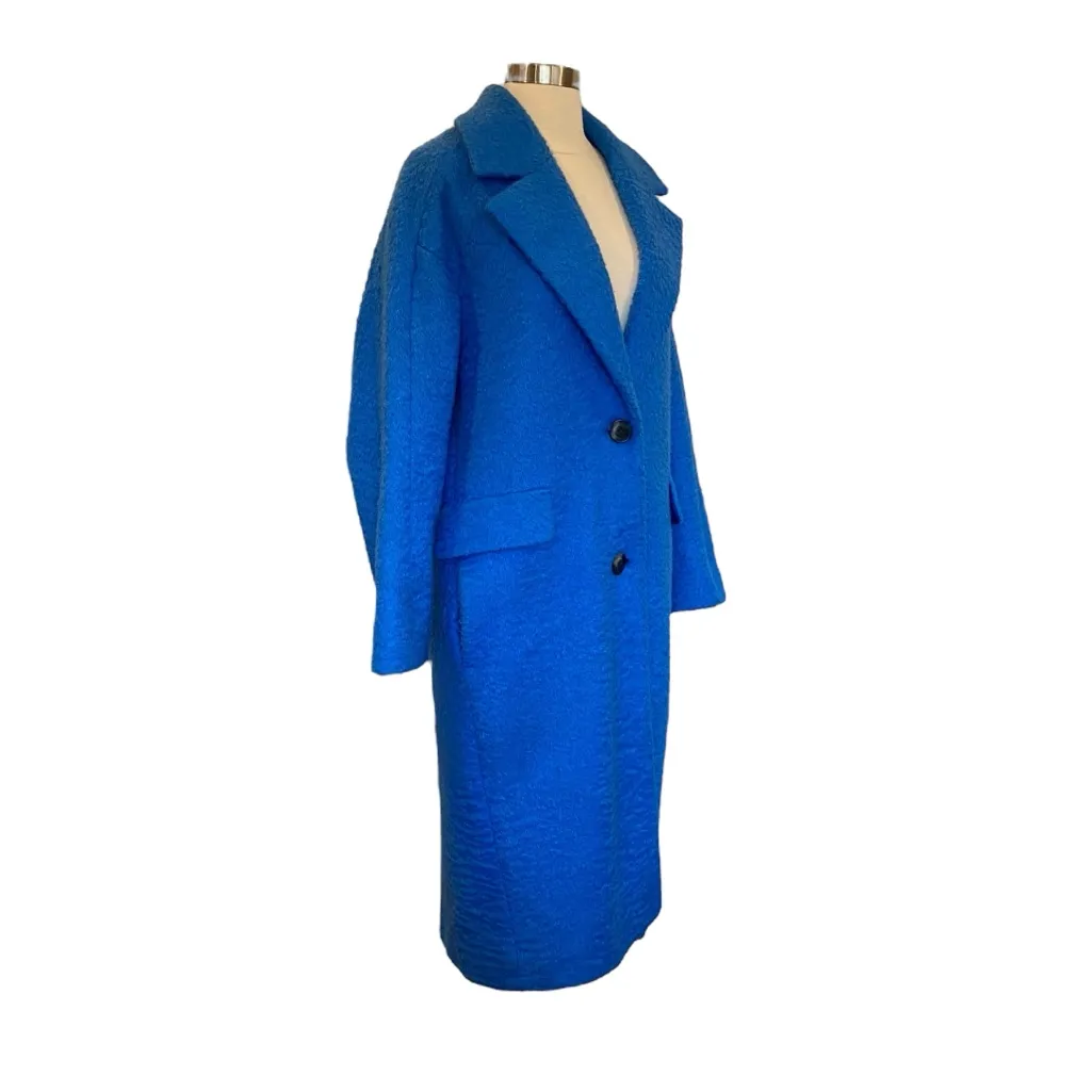 Royal Blue Textured Longline Coat | Oversized Wool Look Zara Style Jacket - Image 9