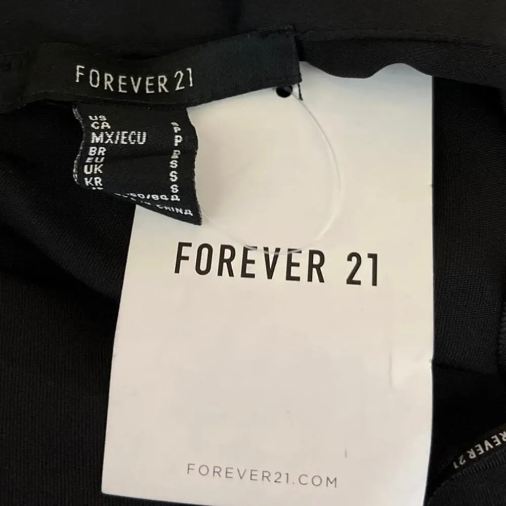 NEW Forever 21 Black Satin Silky Twist Front Fur Cuff Long Sleeve Cropped Top S - Image 3