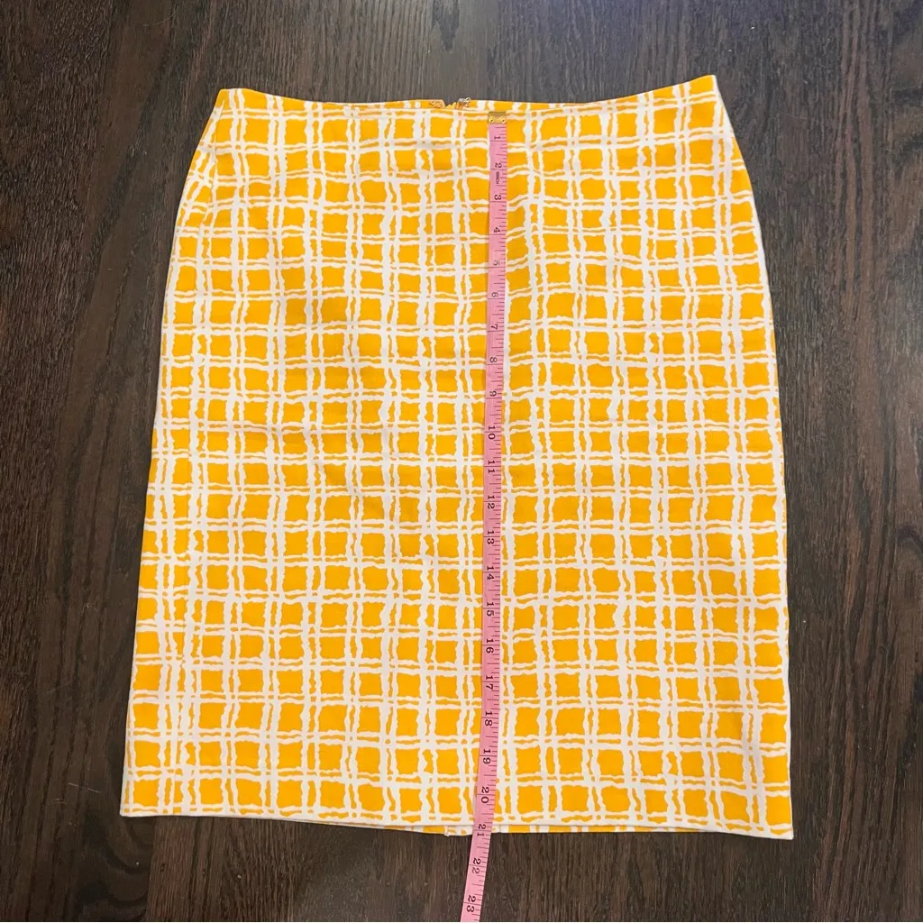 Talbots Yellow and White Checked Knee-Length Pencil Skirt Preppy Office - Image 5