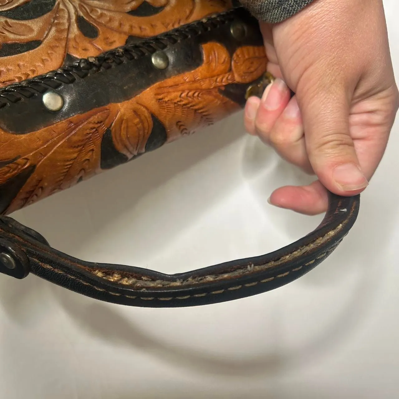 Vintage Tooled Leather Western Satchel Bag - Image 4