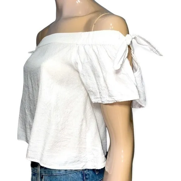 Privacy Please Size S Ivory Asay Short Sleeve Off The Shoulder Swiss Dot Top - Image 2