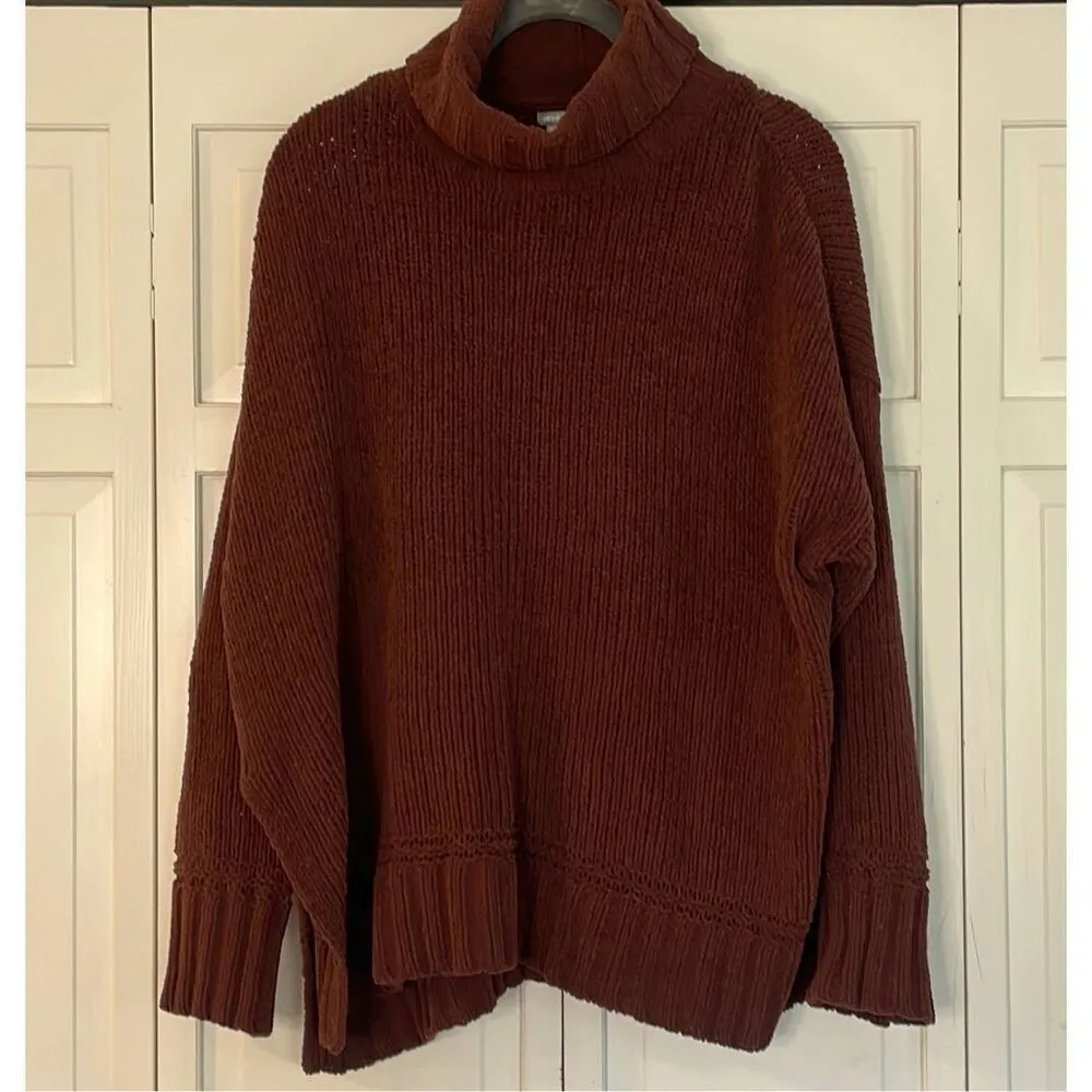 Aerie burgundy chunky knit cozy turtleneck sweater small - Image 3
