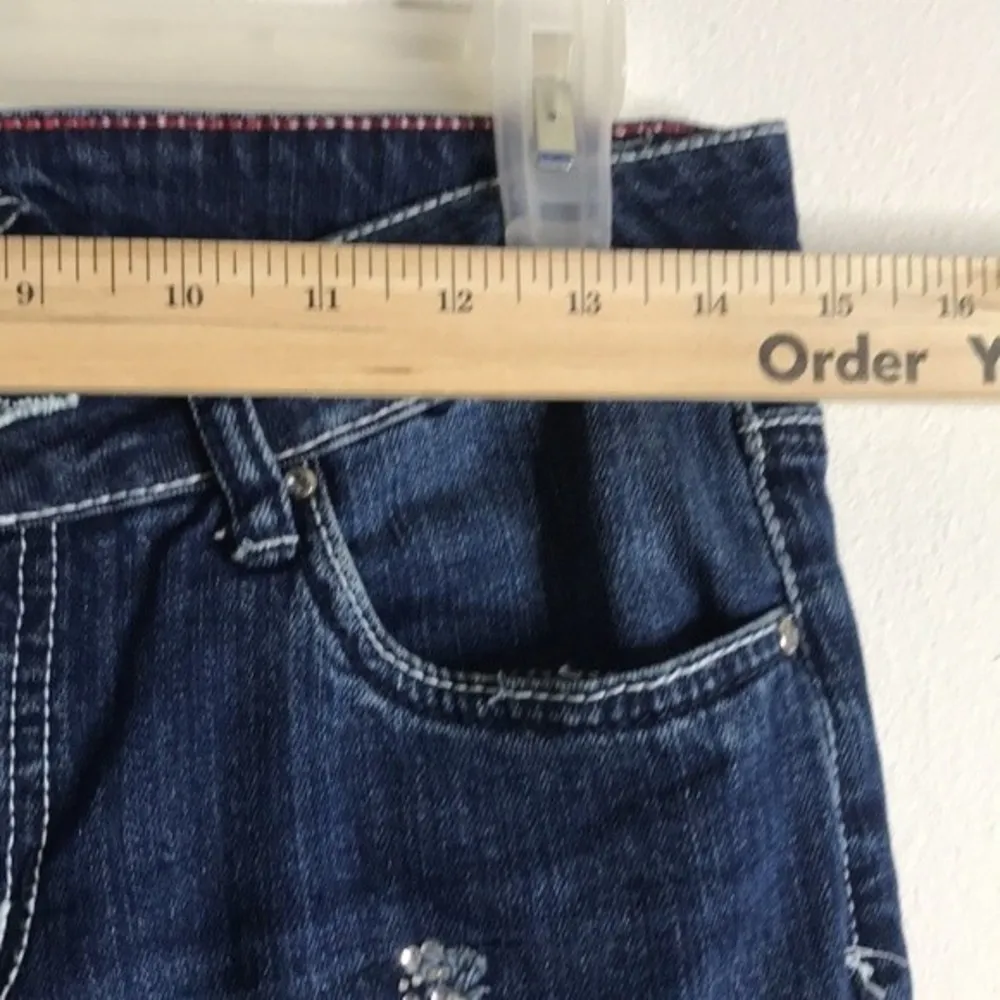 Cache Boot Cut With gem Embellishment Beads distressed jeans size 6 - Image 7