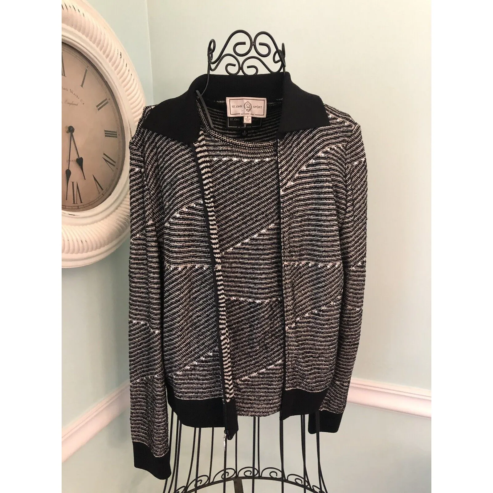 St. John SPORT KNIT Zip Front Sequins Cardigan & TANK TWin SET S P Marie Gray - Image 2