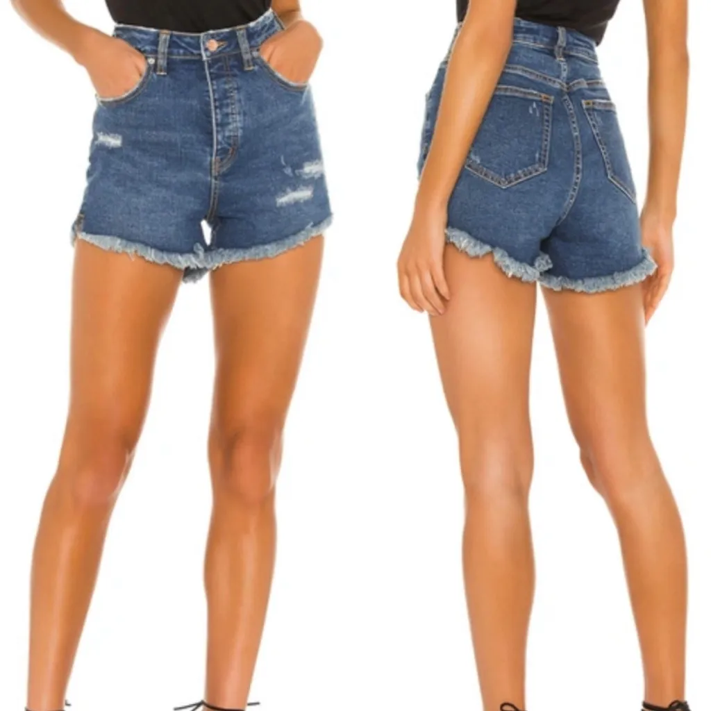 Free People Crvy Vintage Distressed High Rise Raw Hem Button Fly Denim Shorts 29 - Image 2