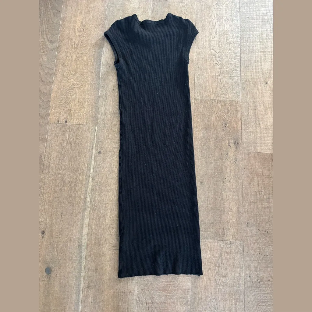 james perse raw edge ribbed cap sleeve midi dress black - Image 2