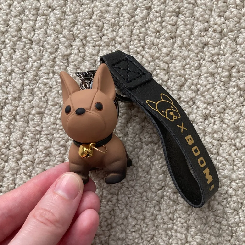 NEW French Bulldog Brown Dog Bag Charm Keychain with Black Strap NWOB - Image 3