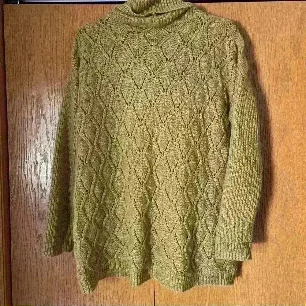 Elsamanda Italian Mohair blend pointelle cowl neck sweater M Gold Size M - Image 4