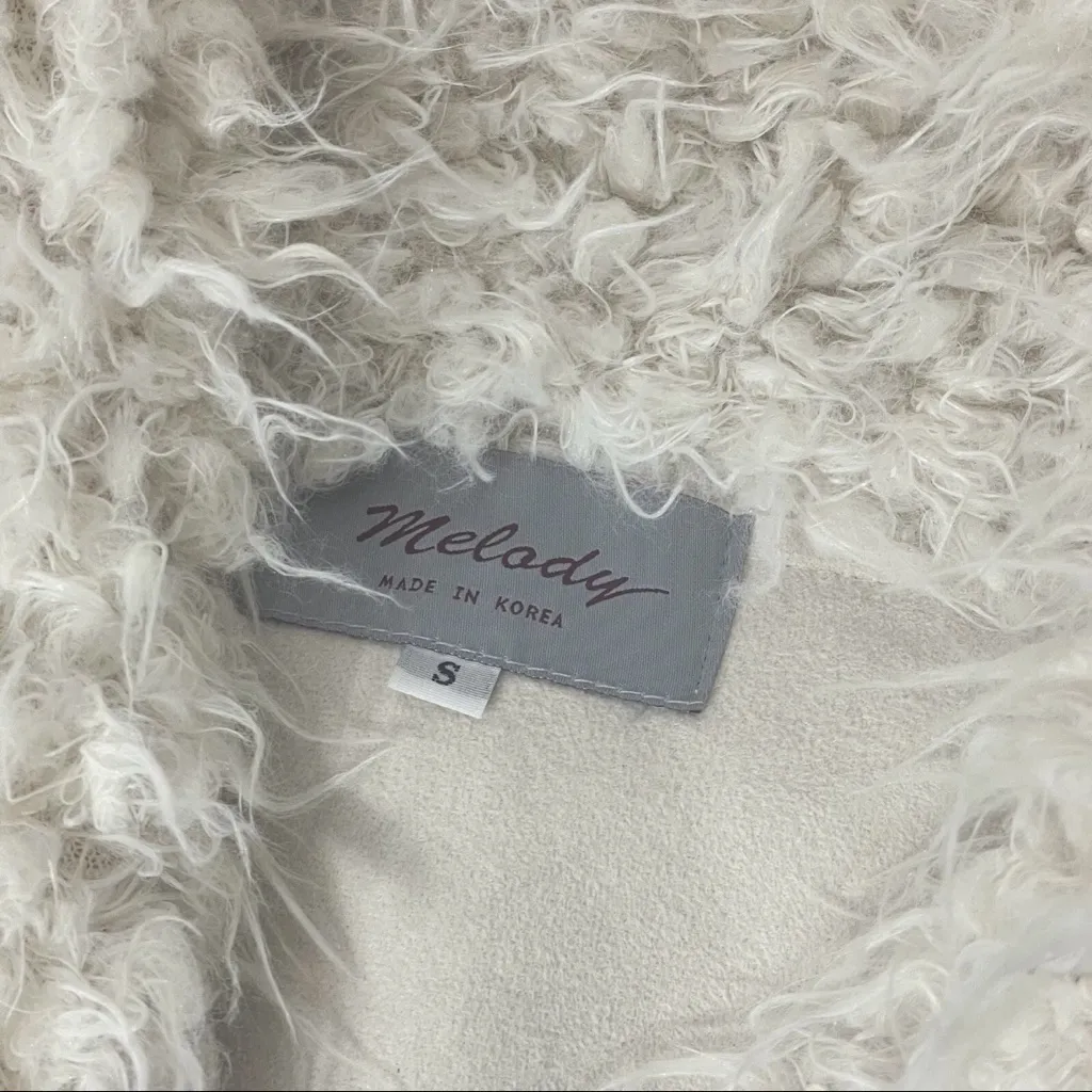 Women Sz S Faux Suede Vest Shaggy Sherpa Cream Neutral Boho Asymmetrical Hippie White - Image 3