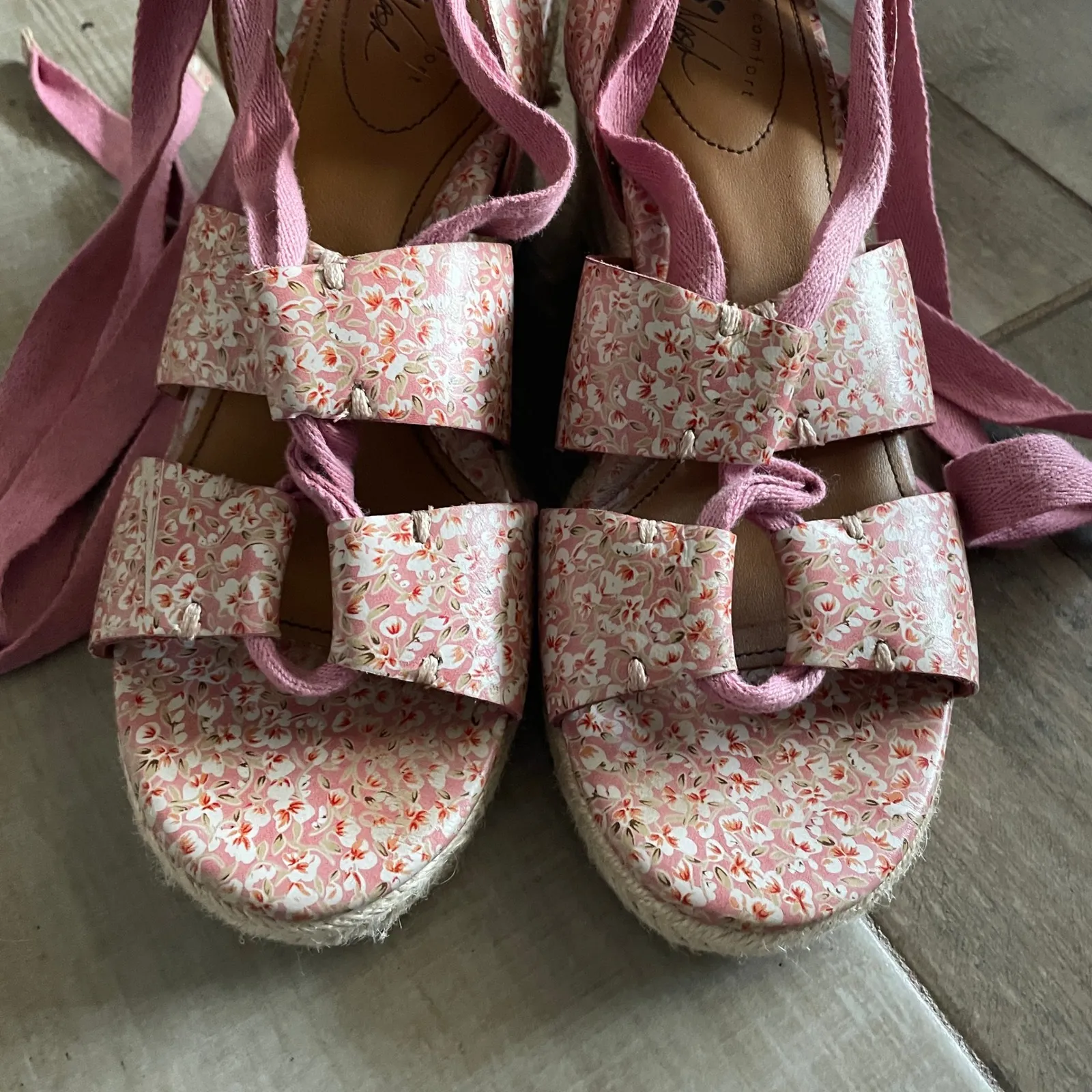 Patricia Nash Riva Wedge Sandals Blush Bouquet size 8 Lace Up Pink Comfort Shoes - Image 7