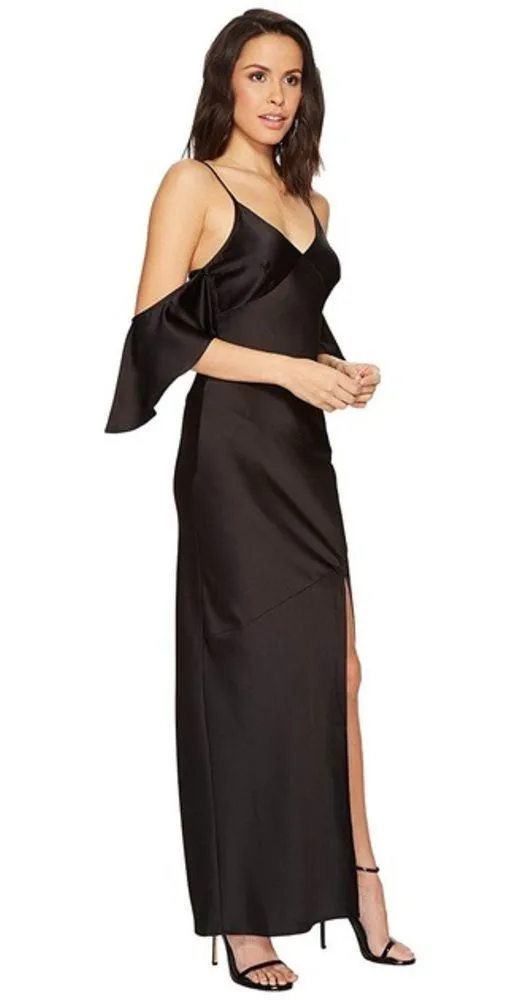 ASTR THE LABEL Kendra Cold Shoulder Satin Maxi Dress, Black, Medium - Image 4