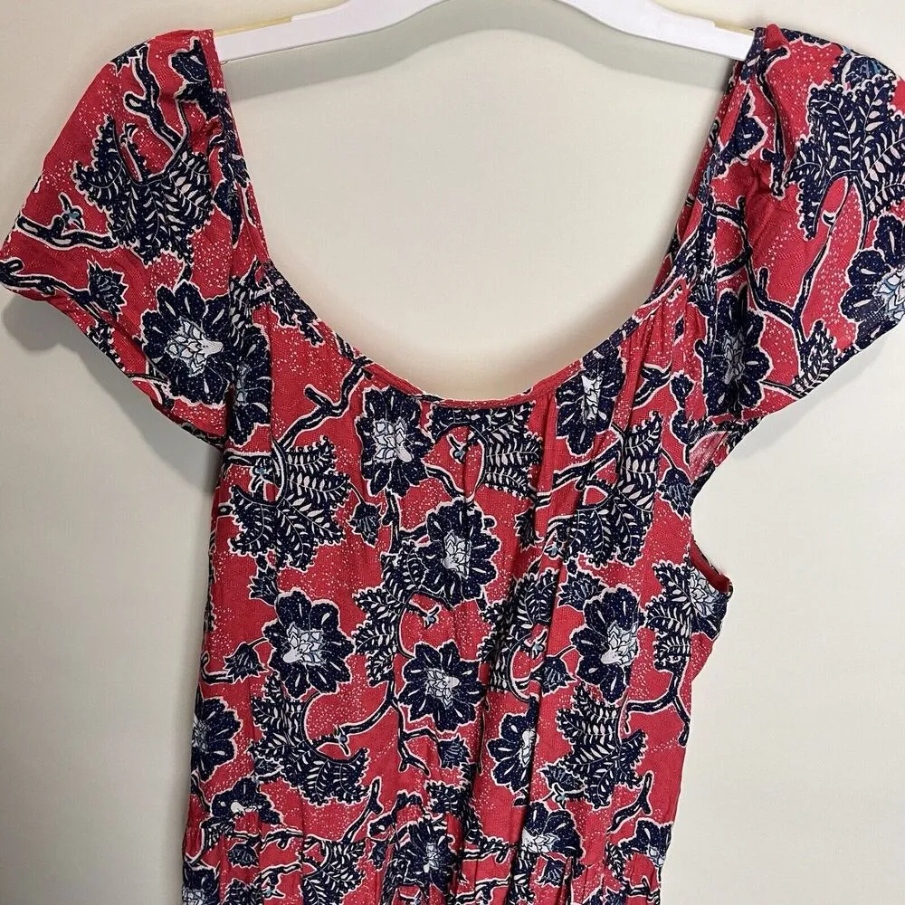 Knox Rose Tiered Midi Dress Sz XL Floral Red & Blue Boho Pockets Flutter Sleeve - Image 10