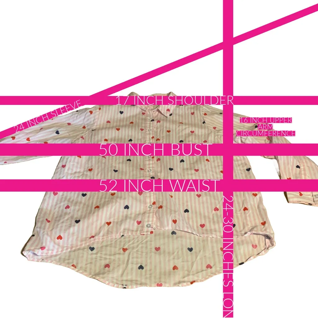 WOMAN WITHIN PINK STRIPED & HEART PRINT COTTON BLEND BUTTON DOWN SHIRT (18/20) - Image 10