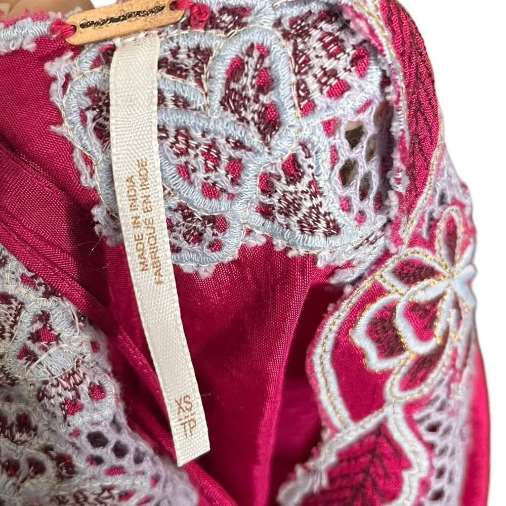 Free People Love This Bodysuit Women’s Size XS Pink Embroidered Cutout Mesh - Image 12