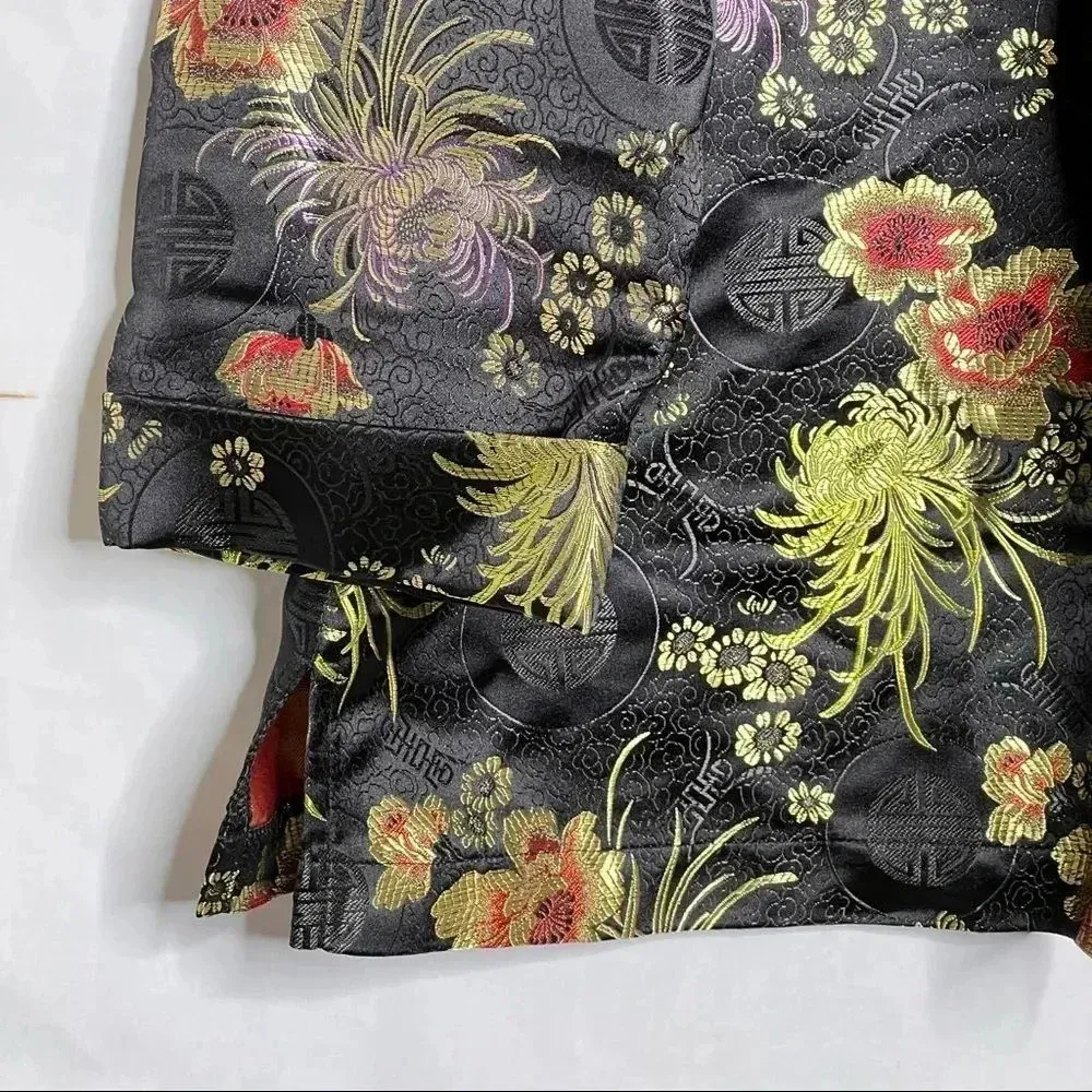 Draper's & Damo's Petite Floral Brocade Chinese Jacket Size Large Long sleeve Black - Image 7