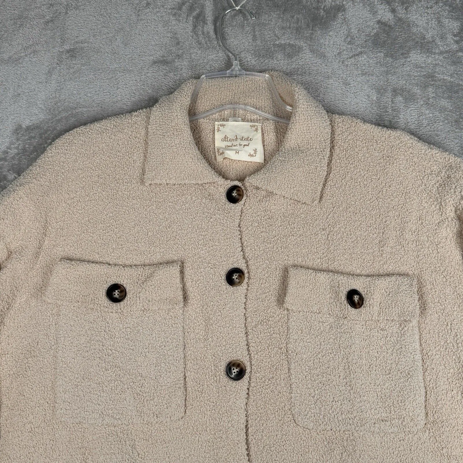 Altar'd State Shirt Womens Medium Cream Fleece‎ Shacket Casual Utility Outdoors - Image 4