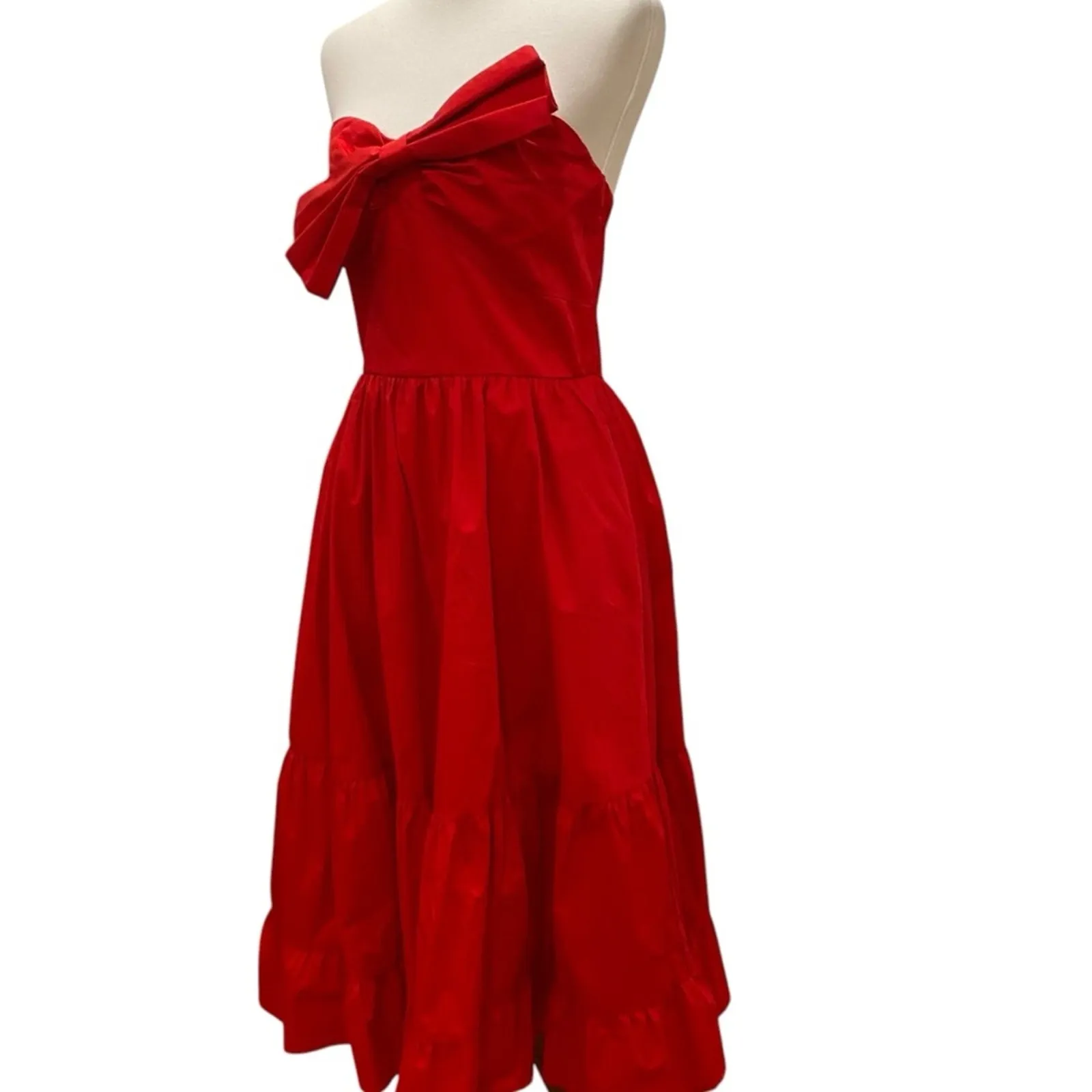 Fate Strapless Dress Large Midi Red Retro Cocktail Bow Party Valentine's Day 50s - Image 8