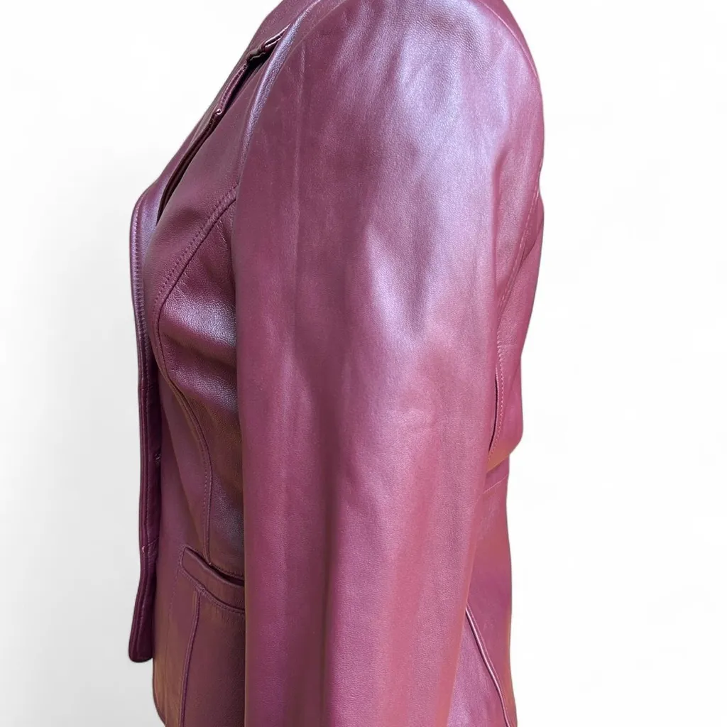 Vintage Burgundy lamb leather jacket with button front and two front pockets Red - Image 4