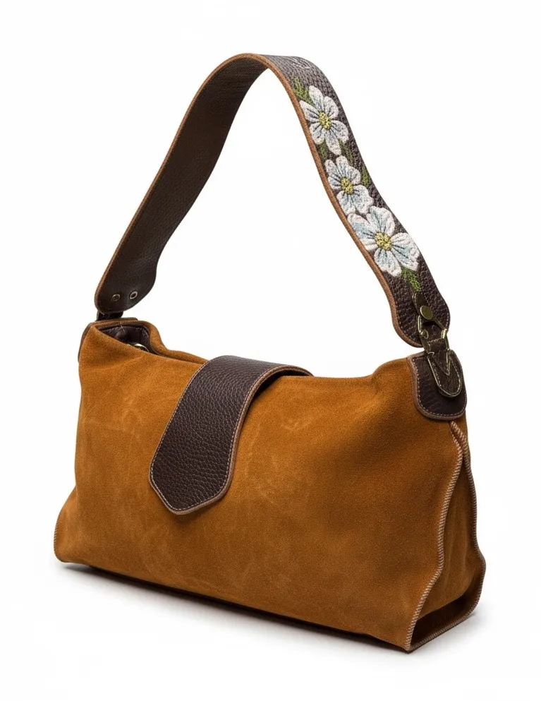 Rare: Tylie Malibu ♔ Ltd Ed Hand Painted Flower Strap Apache Bag ♔ Caramel Suede Brown - Image 1