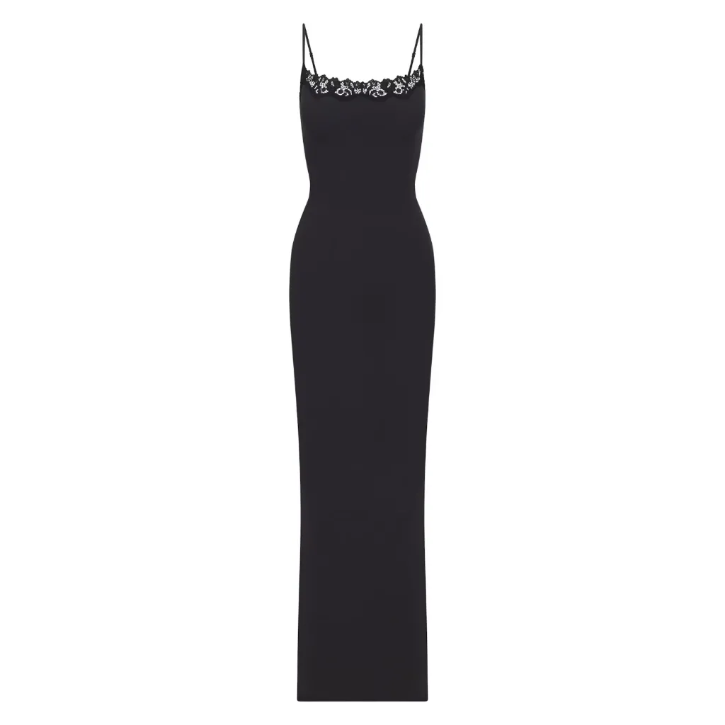 Skims Fits Everybody Lace Long Slip Dress in Onyx, Size Small - Image 4