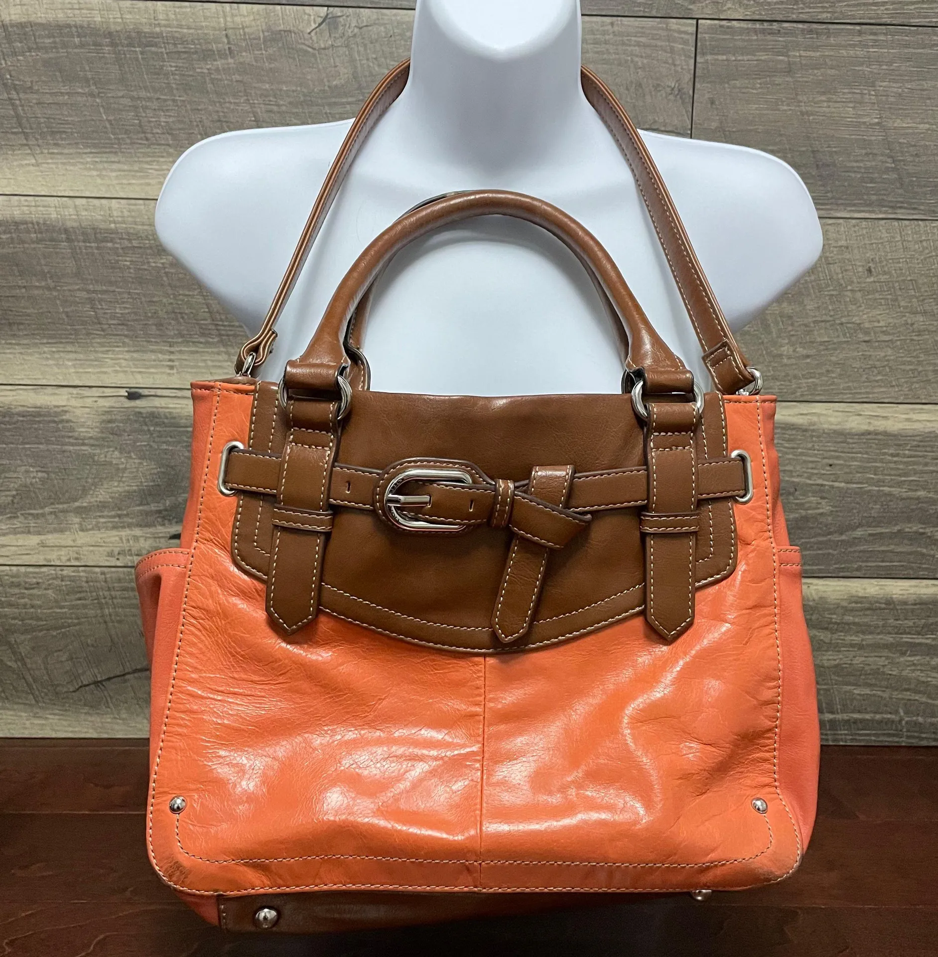 Tignanella Tignanello Burnt Orange and Brown Leather Shoulder Handbag - Image 1