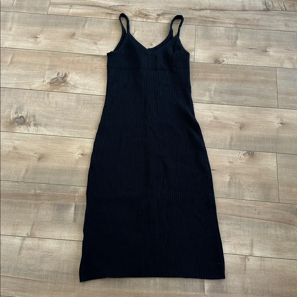 Abercrombie & Fitch Midi Ribbed Knit Dress Buttons Black Sz S - Image 7