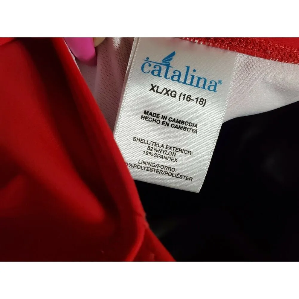 Catalina Women's Solid Red Nylon Sleeveless V-Neck One Piece Swimwear Suit XL - Image 7