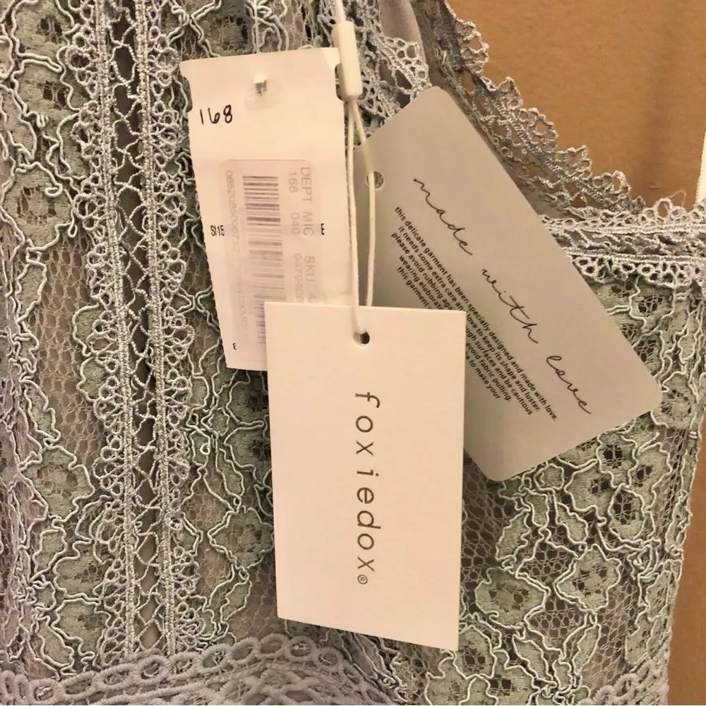 Foxiedox Anthropologie Ocala‎ Lace Halter Cocktail Dress Dusty Blue XS - Image 6