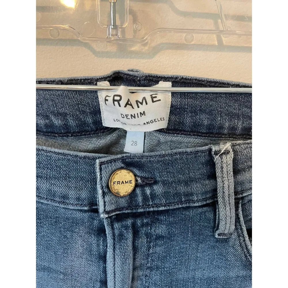 Frame Le Skinny de Jeanne Low Rise Skinny Distressed Denim Jeans Blue Size 28 - Image 6