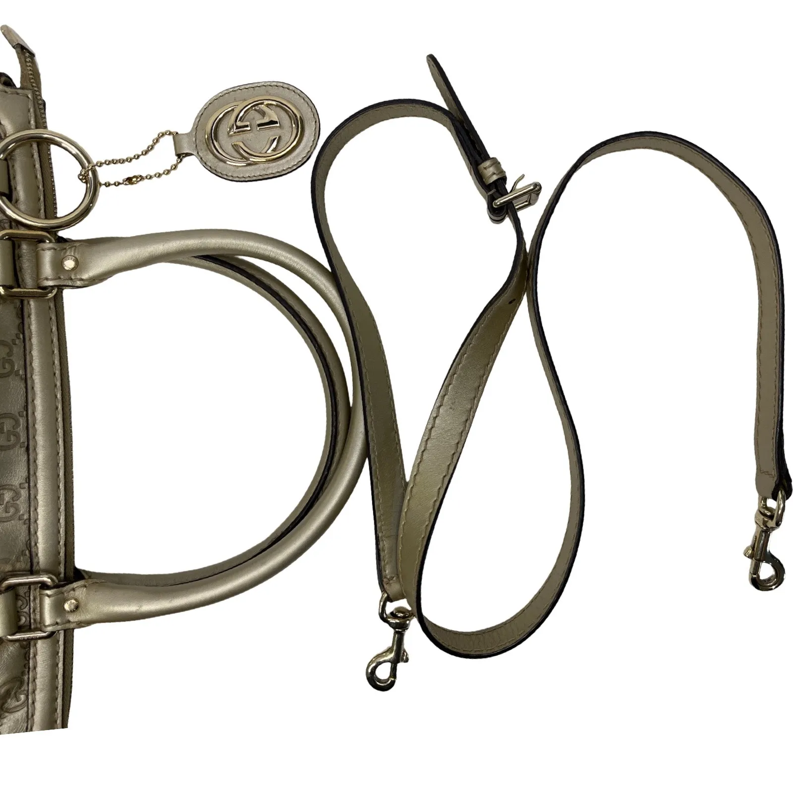 GUCCI Gold Metallic Leather GG Sukey Satchel Shoulder Crossbody Made In Italy - Image 13