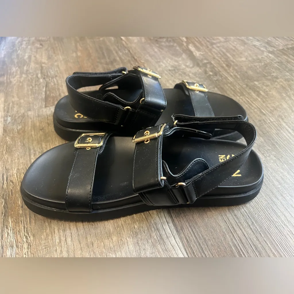 Madden NYC Black Sandals with Gold Buckles Size 9 - Image 6