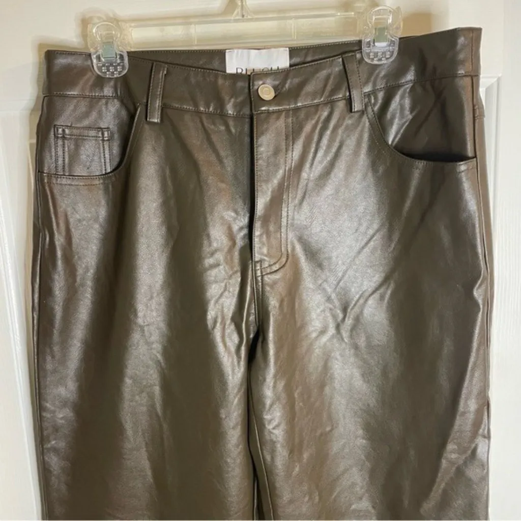 BLUSH Brown faux leather Low Rise Pants Size Large New neutral moto chic - Image 6