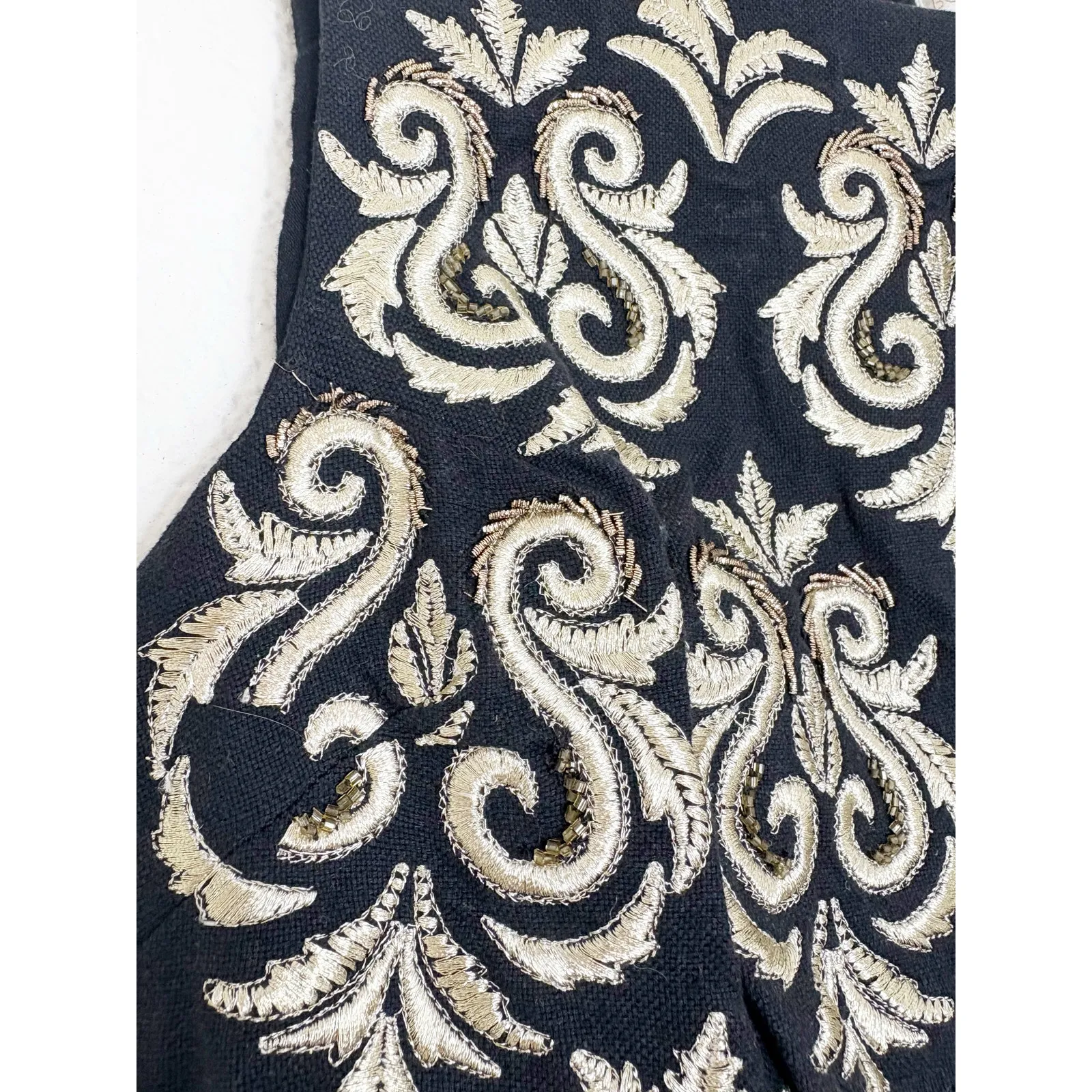 Boston Proper Gold & Black Brocade Damask Embroidery Embellish Peplum Top Size 0 - Image 7