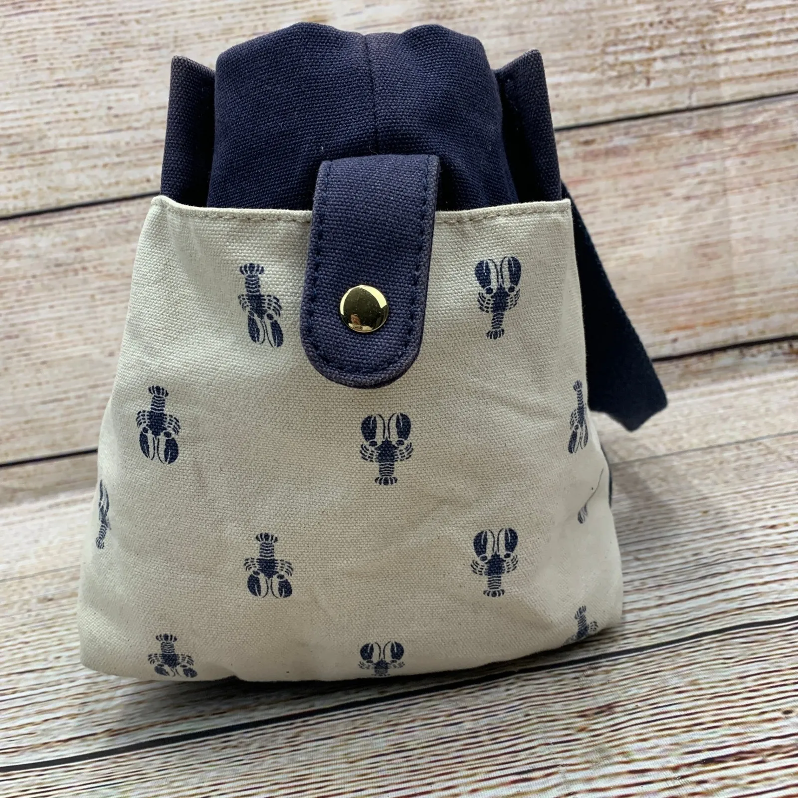 Tommy Hilfiger Lobster‎ Print Tote Bag [2014] Canvas Blue Cream Button Purse - Image 6